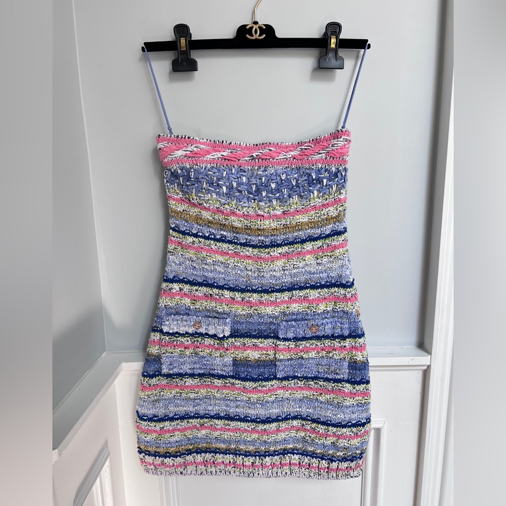 CHANEL Pink and Blue Textured Knit
